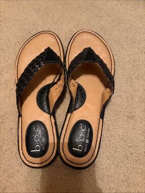 b.o.c. Black Braided Slide Sandals with Tan Footbed